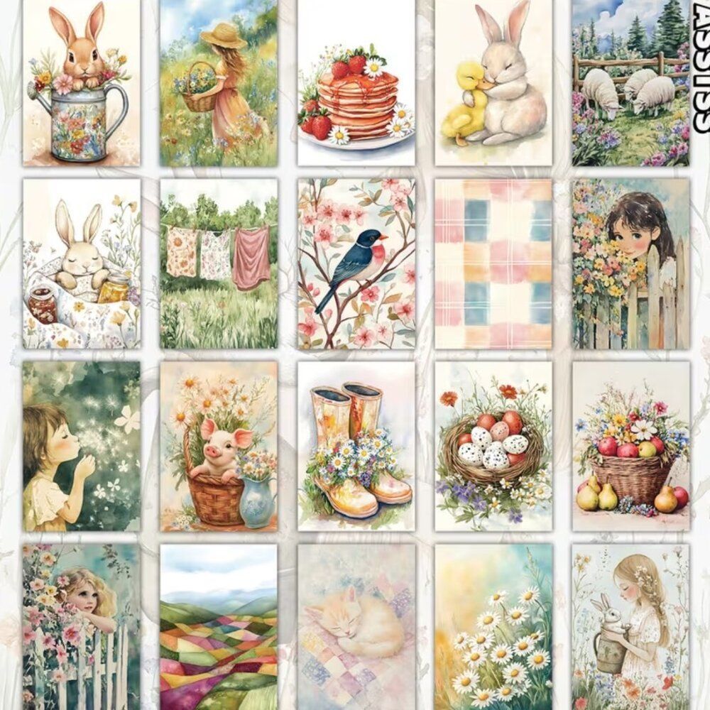 Postcards Colorful Rabbit Spring Girl Retro Junk Journal Paper Scrapbooks Crafts - Picture 4 of 5